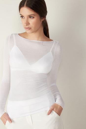 Intimssimi Boat Neck Modal Cashmere Ultralight Top White | BILSO99516