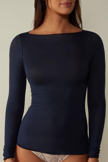 Intimssimi Boat Neck Modal Cashmere Ultralight Top Blue | ILDFL12841