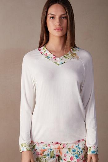 Intimssimi Botanical Lyrics Long Sleeve Modal Top White | AILDF50481