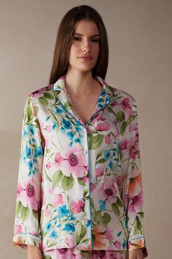 Intimssimi Botanical Lyrics Satin Button Up Shirt Print | PILER22998