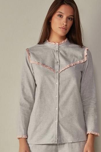 Intimssimi Cotton Rouches Brushed Cotton Cloth Long Sleeve Shirt Grey | UILTG59953