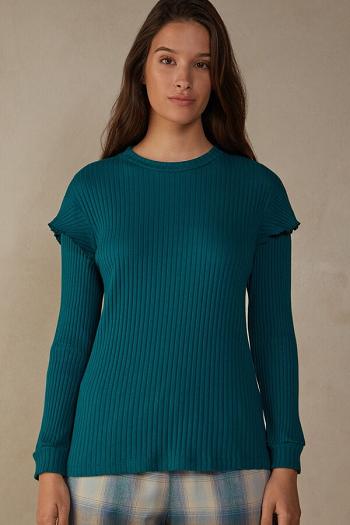 Intimssimi Cozy Mountains Long Sleeve Ribbed Top Green | ILJBT61994