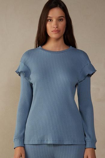 Intimssimi Cozy Mountains Long Sleeve Ribbed Top Blue | MILHR25477