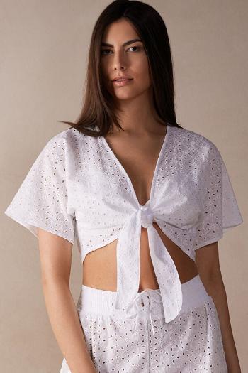 Intimssimi Hello Sunshine Sangallo Lace Tie-Front Top White | YILVQ99025