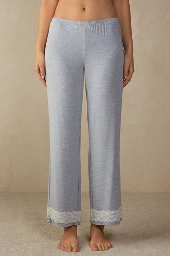 Intimssimi Lace Trim Full Length Pants in Modal Light Blue | ILDYB29755