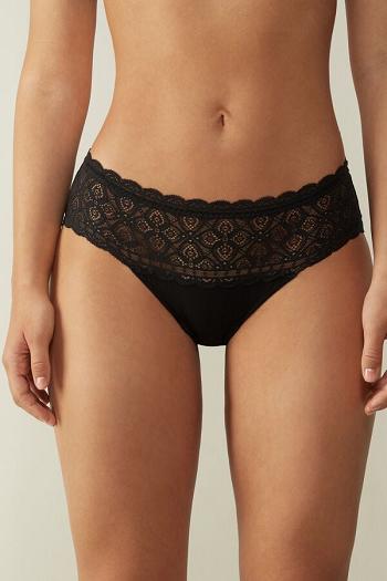 Intimssimi Lace and Cotton High Rise Panties Black | ILDYB93216