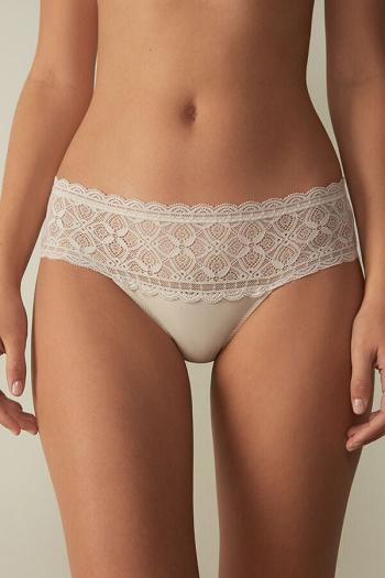 Intimssimi Lace and Cotton High Rise Panties Natural | UILTG92126