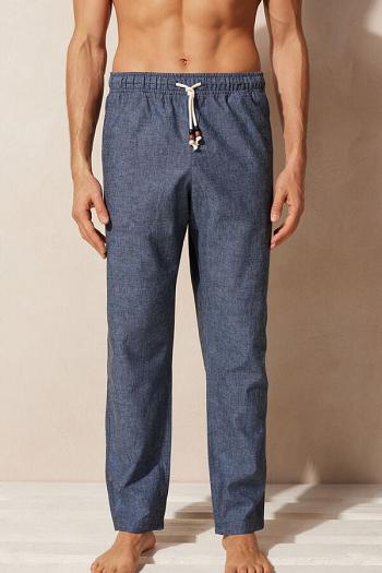 Intimssimi Linen and Cotton Full Length Pants Blue | TILPQ51921