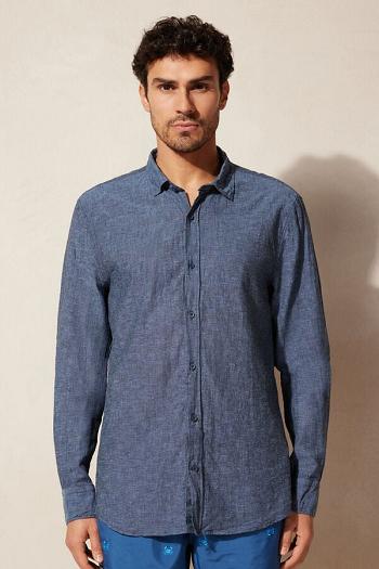 Intimssimi Linen and Cotton Shirt Blue | AILWC29473