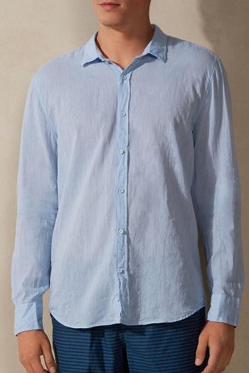 Intimssimi Linen and Cotton Shirt Light Blue | ILJBT14156