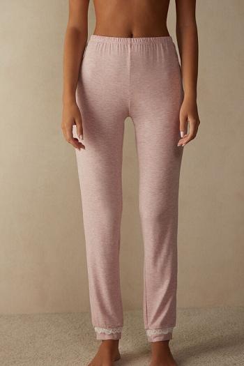 Intimssimi Long Modal Lace Detail Trousers Pale Pink | AILDF44476