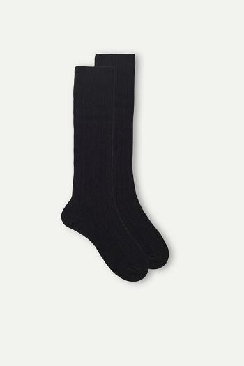 Intimssimi Long Ribbed Socks in Cashmere and Wool Black | DILVO99686