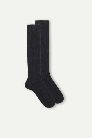 Intimssimi Long Ribbed Socks in Cashmere and Wool Grey | ILICD91853