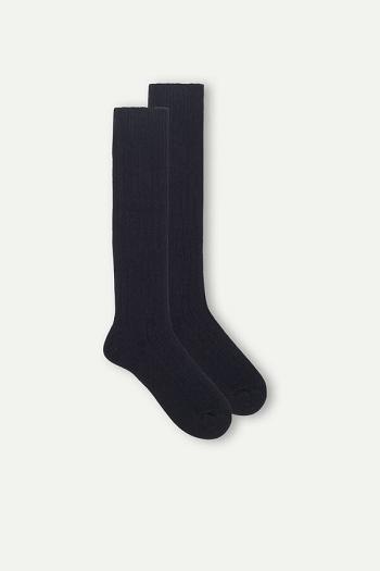 Intimssimi Long Ribbed Socks in Cashmere and Wool Blue | ILJVR85651