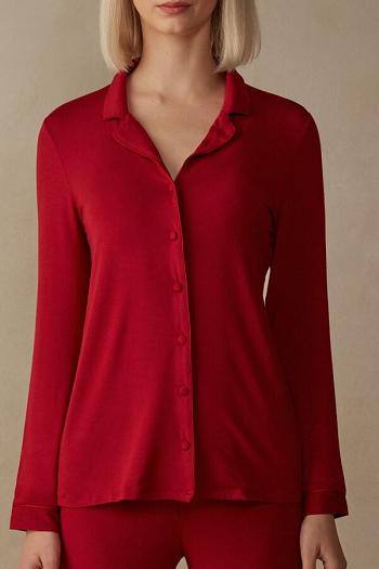 Intimssimi Long-Sleeve Micromodal Pajama Top Red | TILPQ63997