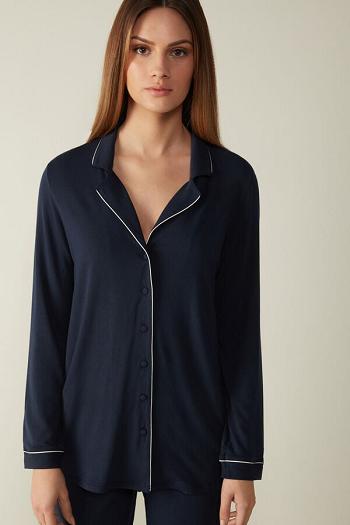 Intimssimi Long-Sleeve Micromodal Pajama Top Blue | ZILMJ55999