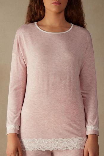 Intimssimi Long-Sleeve Round-Neck Modal Top Pale Pink | ILJVR83721