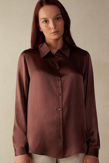 Intimssimi Long Sleeve Silk Shirt Brown | ZILNQ84557