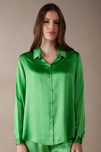 Intimssimi Long Sleeve Silk Shirt Green | MILHR16303