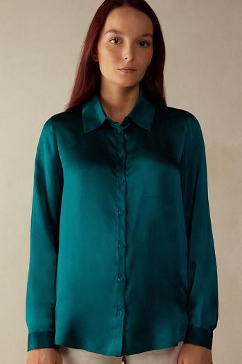 Intimssimi Long Sleeve Silk Shirt Green | SILNY79680