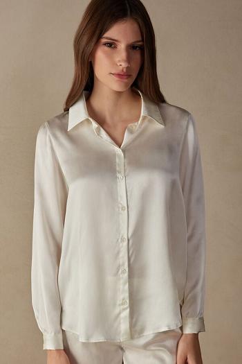 Intimssimi Long Sleeve Silk Shirt White | SILVO76136