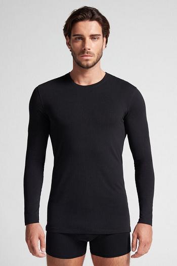 Intimssimi Long-Sleeve Stretch Supima Cotton Top Black | ILCVG55706