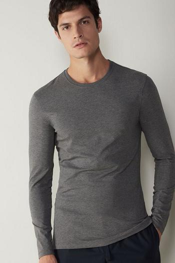 Intimssimi Long-Sleeve Stretch Supima Cotton Top Dark Grey | TILWZ67047