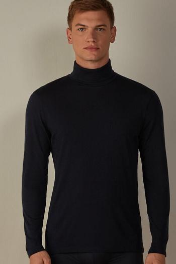 Intimssimi Long-sleeve High-Neck Merino-Wool Top Blue | SILVO18632