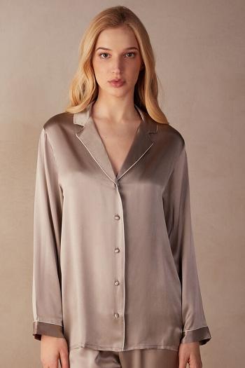 Intimssimi Mannish-Cut Jacket in Silk Satin Natural | DILVO63228