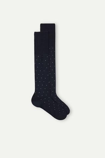 Intimssimi Men’s Long Socks in Patterned Lisle Cotton Blue | QILWA44090