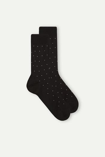 Intimssimi Men’s Short Socks in Patterned Lisle Cotton Black | FILHY69284