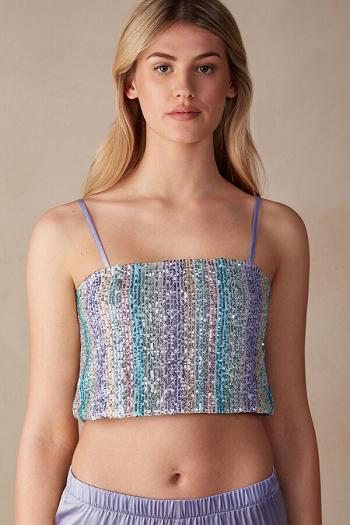 Intimssimi Miami Nights Sequin Crop Top Blue | SILVO45334