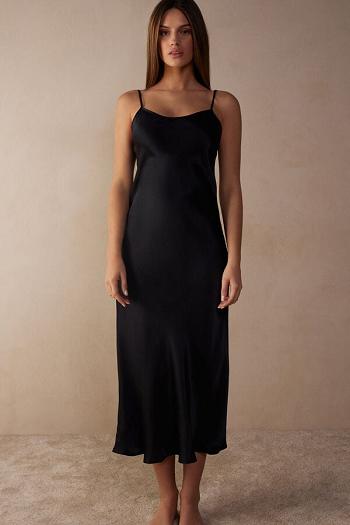 Intimssimi Midi-Length Slip in Silk Black | QILWA44058