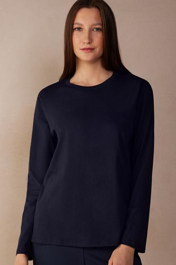 Intimssimi Oversized Long Sleeve Top in Supima® Cotton Blue | ILCIF44441