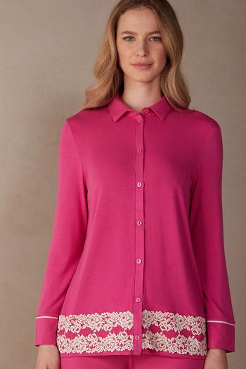 Intimssimi Pretty Flowers Button Up Shirt in Modal Pink | ILQCS10400