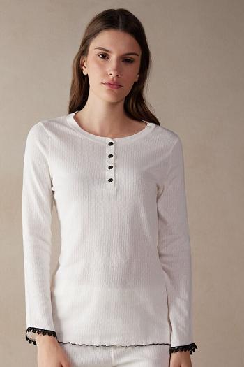 Intimssimi Pure Joy Long Sleeve Henley Top White | EILHC56340