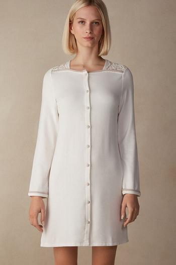 Intimssimi Romantic Bedroom Button Up Night Shirt in Modal with Wool White | DILKV12537