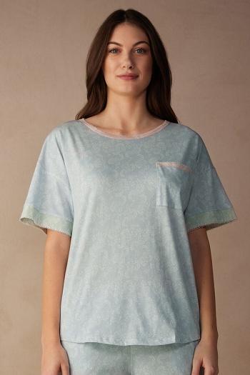 Intimssimi Romantic Cashmere Short Sleeve Cotton Top Light Blue | SILNY86849