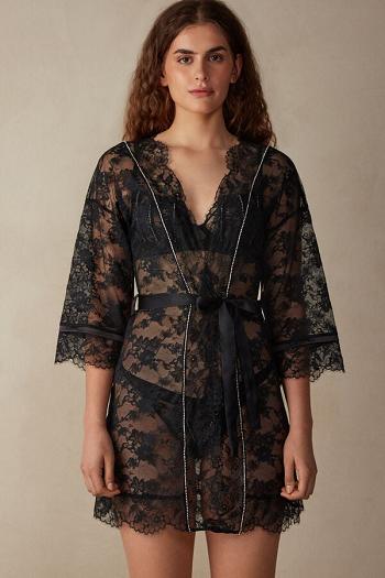 Intimssimi Shine High Like Stars Lace Kimono Black | ILJKU74650