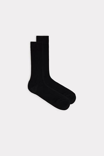 Intimssimi Short Ribbed Egyptian Cotton Socks Black | ILJKU47050