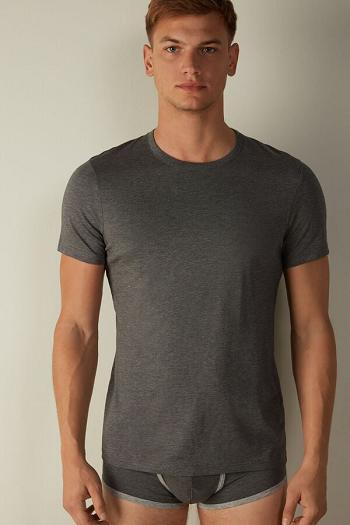 Intimssimi Short Sleeve Crew Neck T Shirt in Supima® Cotton Dark Grey | EILHC14481