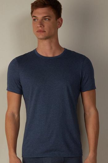 Intimssimi Short Sleeve Crew Neck T Shirt in Supima® Cotton Blue | FILHY74598