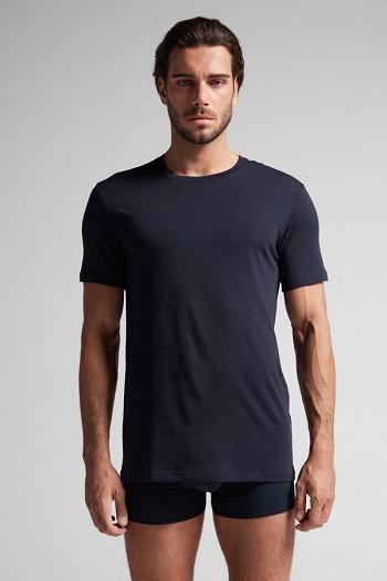 Intimssimi Short Sleeve Crew Neck T Shirt in Supima® Cotton Blue | ILCVG42195