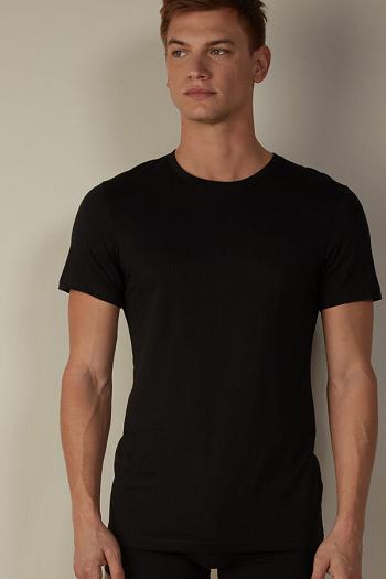 Intimssimi Short Sleeve Crew Neck T Shirt in Supima® Cotton Black | ILIIZ74913