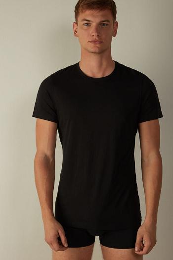 Intimssimi Short-Sleeve Crew-Neck T-Shirt in Extra-Fine Supima® Cotton Black | PILER99294