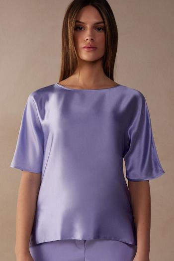 Intimssimi Short Sleeve Silk and Modal Top Violet | ZILMJ34278