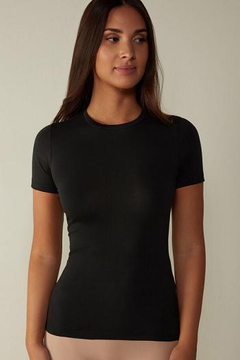 Intimssimi Short-Sleeved Stretch Supima® Cotton Top Black | ILJVR64674