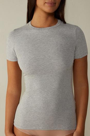 Intimssimi Short-Sleeved Stretch Supima® Cotton Top Grey | ILZDE12034