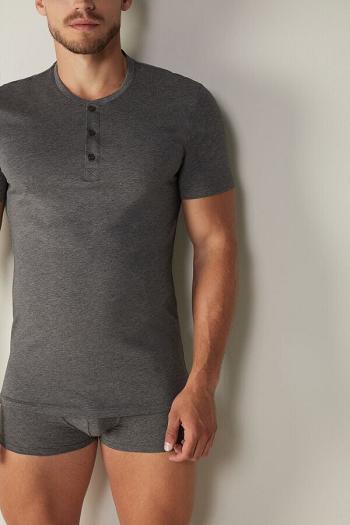 Intimssimi Short-Sleeved Supima® Cotton Shirt Dark Grey | PILER30236