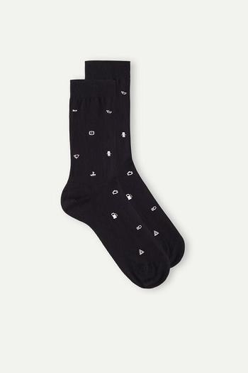 Intimssimi Short Socks in Patterned Cotton Black | AILDF49025